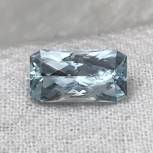 1.67 carat Aquamarine 10x5.5mm Rectangle Cut, Natural Unheated Nigerian Beryl, Diamond Checker Emerald  US Faceted Loose Gemstone