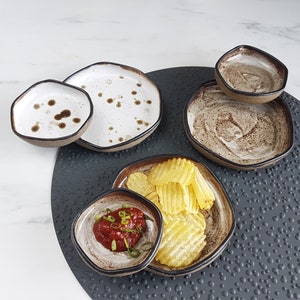 Set of five Unique handmade plates for snacks 2 in 1