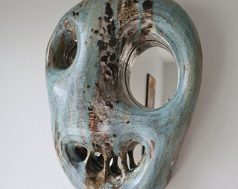 Ceramic wall sculpture, unique wall mirror decor, Ceramic art object