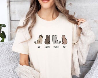 T-shirt chat, chemise chat, cadeau pour amoureux des chats, chat Un Deux Trois, cadeau pour amoureux des chats, cadeau pour propriétaire de chat, chemise à imprimé chat, t-shirt chat pour enfant, cadeau chat drôle