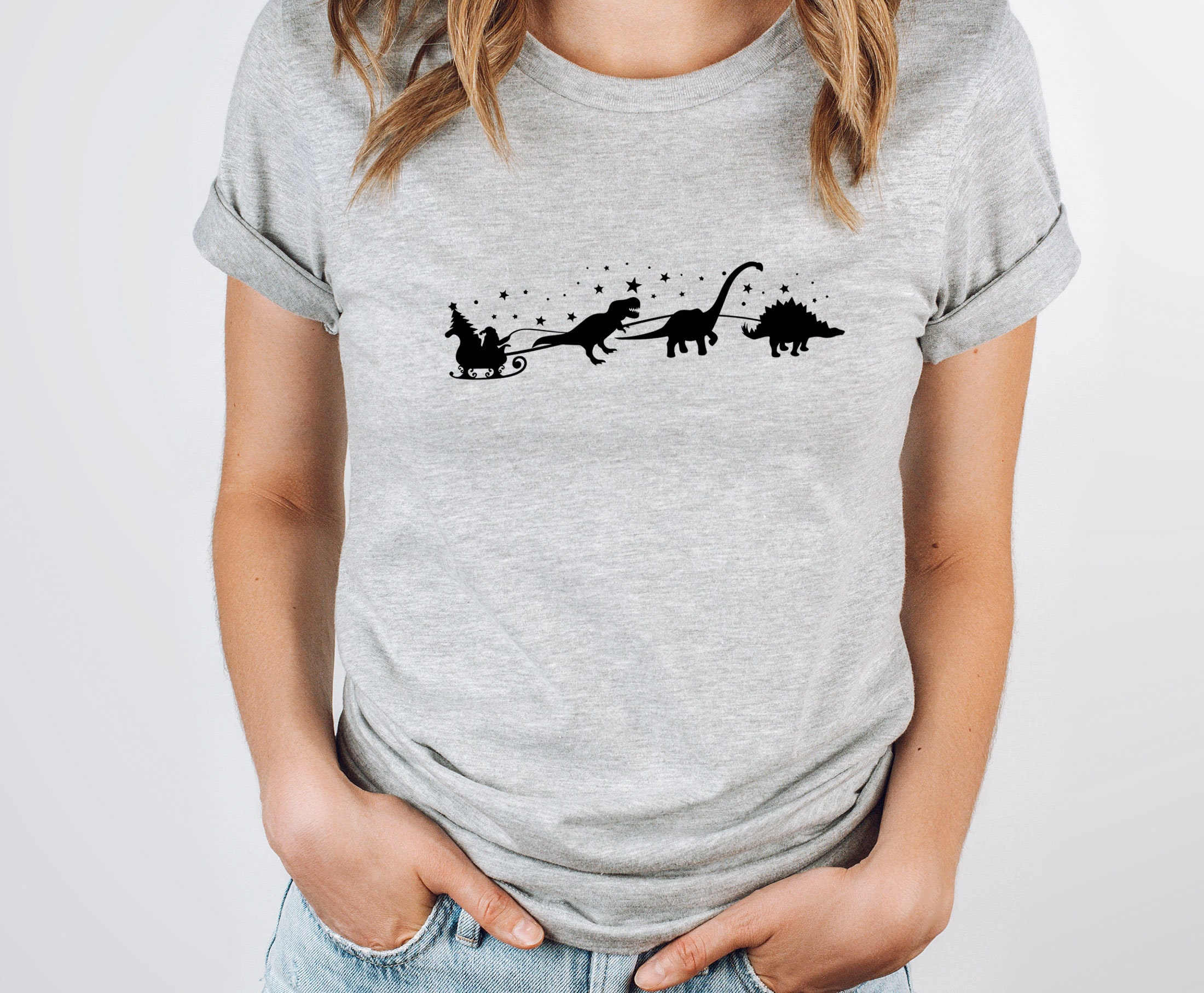 Discover Christmas Dinosaur Shirt, Santa Chritmas T-shirt, Santa Sleigh Tshirt, Kids Christmas T shirt, Christmas Kids Gifts, Funny Christmas Top