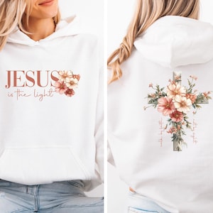 Jesus Hoodie, Floral Cross Hoodie, Christian Pullover, Christmas Christian, Religious Hoodie, Church Gift, Women Christian, Kids Church Gift Bild 1