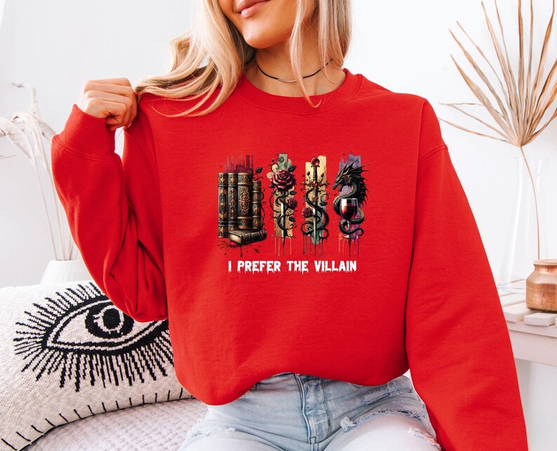 Sudadera Dark Romance, suéter de villanos de Halloween, "Prefiero al villano", suéter con citas de libros, regalo para amantes de los libros, suéter infantil literario imagen 3
