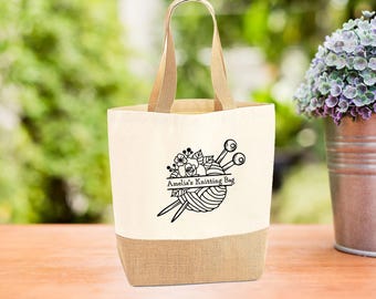 Custom Knitting Bag, Knitting Jute Bag, Knitting Project Bag, Yarn Tote  Bag, Grandma Birthday, Personalised Bag, Large Jute Bag, Crochet Bag