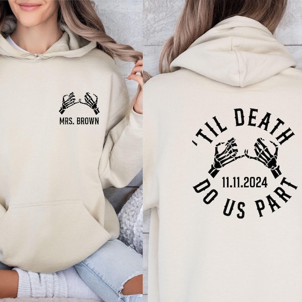 Gothic Wedding Hoodie, Til Death Do Us Part, Funny Couples Hoodie, Skeleton Hand Hoodie, Custom Couple Hoodie, Mr and Mrs Hoodie