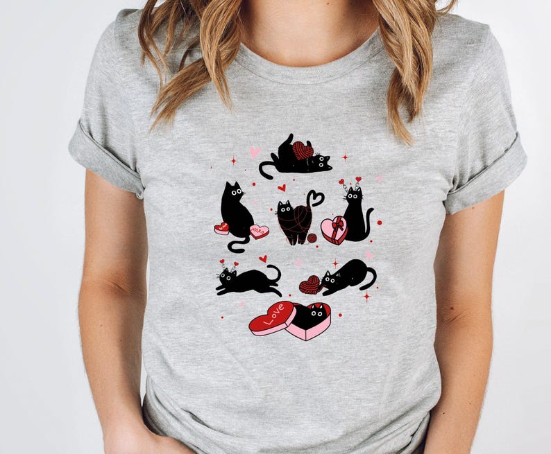 Cat Valentine Shirt, Cat Lovers Gift, Cat Lover Tshirt, Kids Cat T-shirt, Valentines Day Shirt, Cat Mum Gift, Cute Cat Tee, Funny Valentines image 3