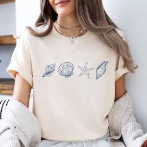 Sea Shell T-shirt, Seashell Shirt, Ocean Lovers Gift, Ocean Lover Gift, Save The Sea Gift, Kids Summer Tee, Womens Seashell T shirt afbeelding 1