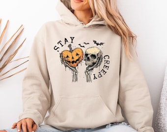 Stay Creepy Hoodie, Funny Halloween Skeleton Pullover, Spooky Season Gift
