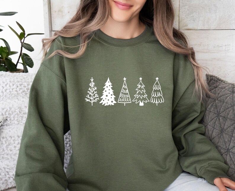 Pine Tree Sweatshirt, Christmas Tree Sweater, Kids Christmas Sweater, Xmas Party Sweater, Womens Christmas, Christmas Eve Crewneck image 3