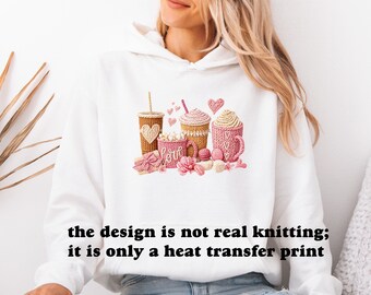 Faux Yarn Valentines Hoodie, Valentine Coffee Gift, Valentines Day Hoodie, Love Valentines Pullover, Faux Knit Hot Cocoa, Coffee Lovers Gift