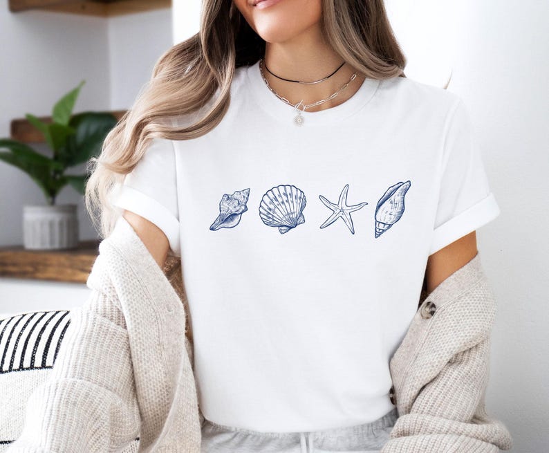 Sea Shell T-shirt, Seashell Shirt, Ocean Lovers Gift, Ocean Lover Gift, Save The Sea Gift, Kids Summer Tee, Womens Seashell T shirt afbeelding 6