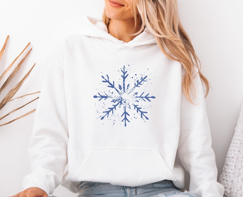 Snowflake Hoodie, Cute Winter Pullover, Winter Holiday Gift, Winter Vacation Gift, Snowflake Christmas Hoodie, Women Winter, Kids Winter Top image 1