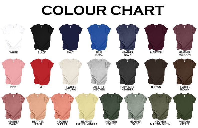 a color chart for a women's t - shirt