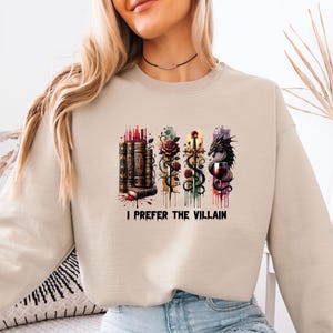Sudadera Dark Romance, suéter de villanos de Halloween, "Prefiero al villano", suéter con citas de libros, regalo para amantes de los libros, suéter infantil literario imagen 1