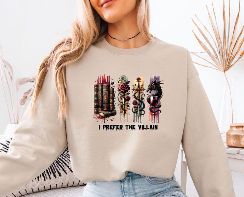 Sudadera Dark Romance, suéter de villanos de Halloween, "Prefiero al villano", suéter con citas de libros, regalo para amantes de los libros, suéter infantil literario imagen 1