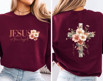 Jesus Sweatshirt, Floral Cross Sweater, Christian Kids Jumper, Christmas Christian Gift, Religious Sweatshirt, Church Gift, Women Christian