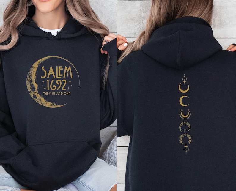 Salem Hoodie, Witchy Hoodie, Salem 1692 Hoodie, 1692 They Missed One, Salem Massachusetts, Retro Halloween, Halloween Party, Cute Witch Top image 1