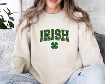 Irish Sweatshirt, Four Leaf Clover, Lucky Sweater, St Patricks Day Gift, Lucky Charm Jumper, Shamrock Sweatshirt, Women St Patrick Day Top