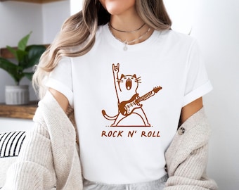 Rock and Roll Shirt, Rock n Roll T shirt, Rockn Roll Shirt, Funny Cat Tshirt, Cat Lovers Gift, Music Lover Gift, Rock Concert Shirt