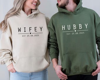 Hubby and Wifey Hoodie, Wedding Hoodie, Mr and Mrs Hoodie, Matching Couple Hoodie, Honeymoon Hoodie, Just Married Top, Mr and Mrs Hoodie