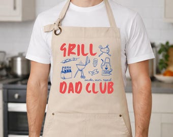 Grill Dad Club Apron, Fathers Day Gift, Barbecue Lovers Dad Apron, Bbq Kitchen Apron