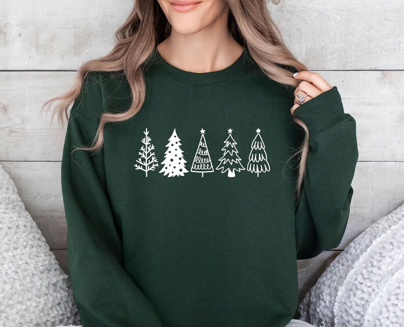Pine Tree Sweatshirt, Christmas Tree Sweater, Kids Christmas Sweater, Xmas Party Sweater, Womens Christmas, Christmas Eve Crewneck image 1
