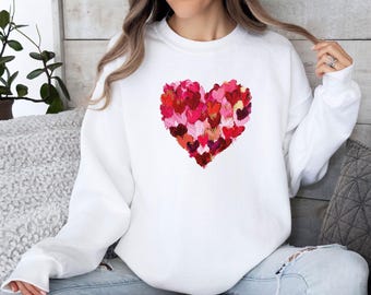Valentines Heart Sweatshirt, Valentines Day Sweater, Love Heart Jumper, Pink Heart Sweater, Red Heart Top, Valentine's Day Top, Heart Print
