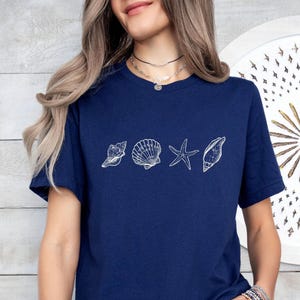 Sea Shell T-shirt, Seashell Shirt, Ocean Lovers Gift, Ocean Lover Gift, Save The Sea Gift, Kids Summer Tee, Womens Seashell T shirt afbeelding 3
