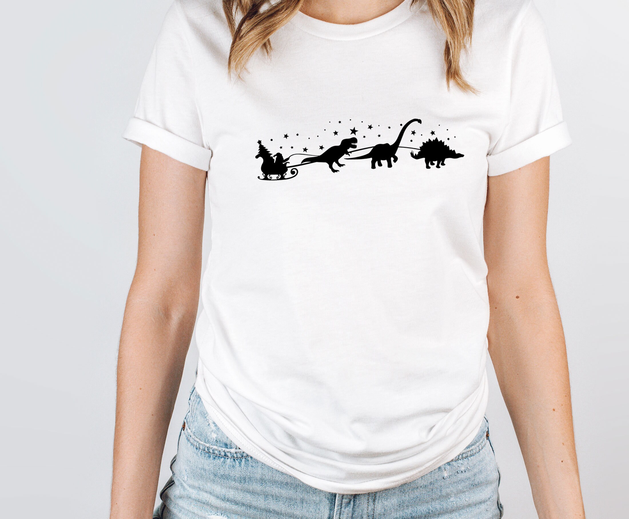 Discover Christmas Dinosaur Shirt, Santa Chritmas T-shirt, Santa Sleigh Tshirt, Kids Christmas T shirt, Christmas Kids Gifts, Funny Christmas Top