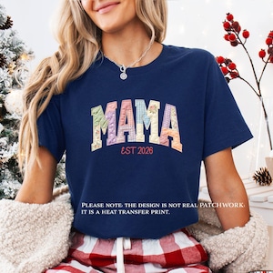 Patchwork Mama Shirt, Mothers Day Shirts, Floral Mum T-shirt, New Mother Gift, Faux Patchwork Tee