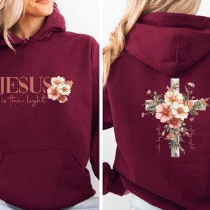 Jesus Hoodie, Floral Cross Hoodie, Christian Pullover, Christmas Christian, Religious Hoodie, Church Gift, Women Christian, Kids Church Gift Bild 2