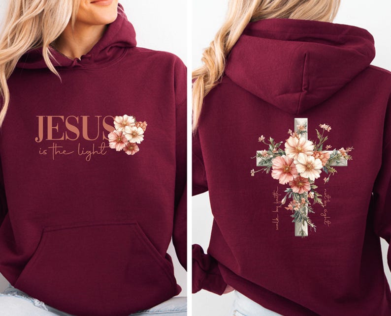 Jesus Hoodie, Floral Cross Hoodie, Christian Pullover, Christmas Christian, Religious Hoodie, Church Gift, Women Christian, Kids Church Gift Bild 2