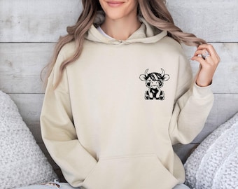 Cute Cow Hoodie, Highland Cow Gift, Sitting Highland Cow, Cow Lovers Gift, Cow Lover Hoodie, Minimalist Cow, Funny Cow Top, Highland Cow Top