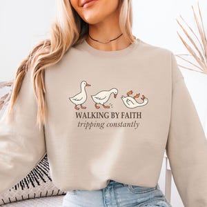Funny Faith Sweatshirt, Christian Quote, Walking By Faith, Tripping Constantly, Funny Christian Jumper, Religious Gift, Inspirational Jumper image 1