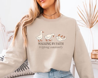 Funny Faith Sweatshirt, Christian Quote, Walking By Faith, Tripping Constantly, Funny Christian Jumper, Religious Gift, Inspirational Jumper