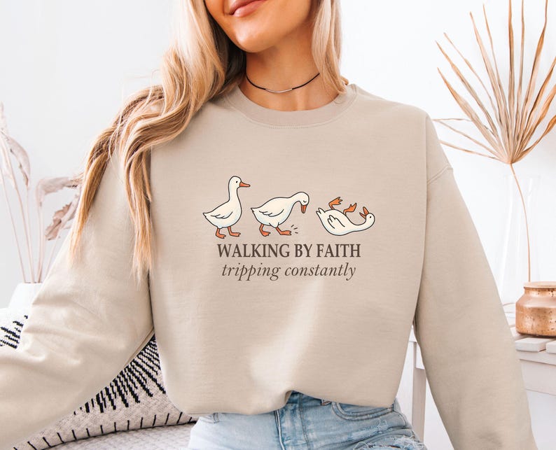 Funny Faith Sweatshirt, Christian Quote, Walking By Faith, Tripping Constantly, Funny Christian Jumper, Religious Gift, Inspirational Jumper image 1