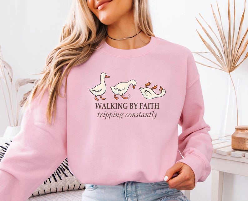 Funny Faith Sweatshirt, Christian Quote, Walking By Faith, Tripping Constantly, Funny Christian Jumper, Religious Gift, Inspirational Jumper image 3