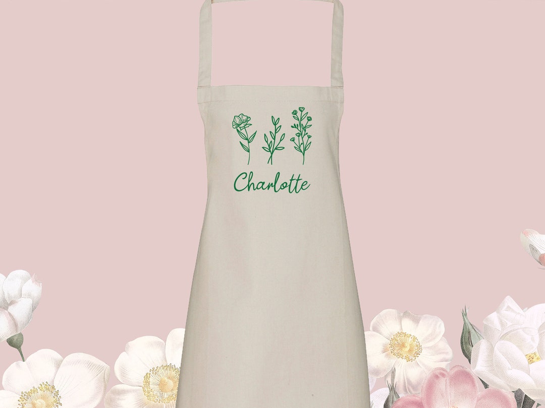 Tablier personnalisé, tablier en coton, tablier floral, tablier de
