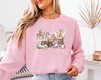 Easter Coffee Sweatshirt, Coffee Lovers Sweater, Happy Easter Jumper, Easter Bunny Sweater, Coffee Lover Gift, Easter Rabbit Sweatshirt