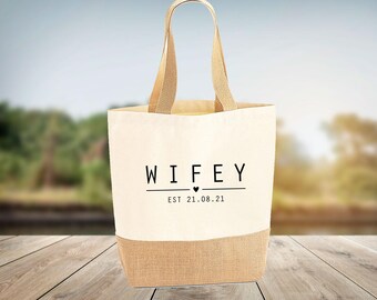 Honeymoon Jute Bag, Wifey Jute Bag, Personalised Totes, Custom Tote Bag, Bride Bag, Wedding Bags, Jute Tote Bag, Wife Birthday Gift