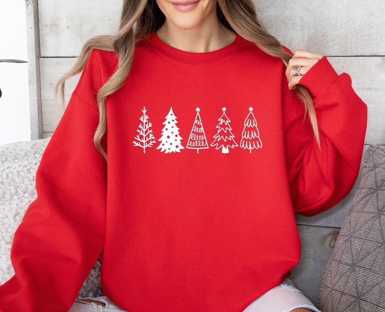 Pine Tree Sweatshirt, Christmas Tree Sweater, Kids Christmas Sweater, Xmas Party Sweater, Womens Christmas, Christmas Eve Crewneck image 2