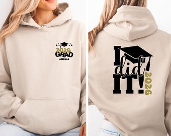 Personalised Graduation Hoodie, 2026 Graduate Name Gift, Custom 2026 Grad Gift, Double Side Graduate Pullover