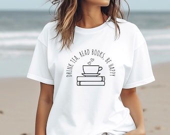 Buchliebhaber-Shirt, Bücherwurm-T-Shirt, Buchliebhaber-Geschenk, Teeliebhaber-Geschenk, Lese-T-Shirt, süßes Buchgeschenk, Frauen-Buch-T-Shirt, Kinderbuch-Geschenk