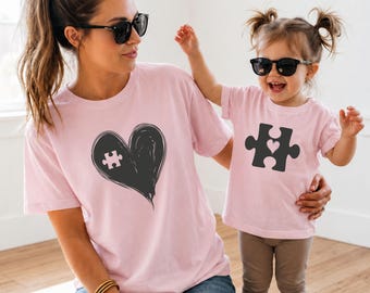 Organic Cotton Mum and Me Matching Shirt, Mothers Day T-shirt, Stanley Stella® Puzzle and Heart, Mum and Daughters, Mom and Son