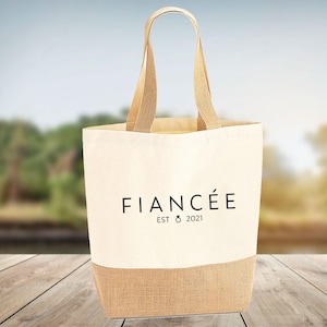 Engaged Jute Bag, Fiancee Tote Bag, Large Jute Bag, Fiance Gifts, Fiancee Gift, Bride To Be Gift, Mrs To Be Gift, Engagement Gift