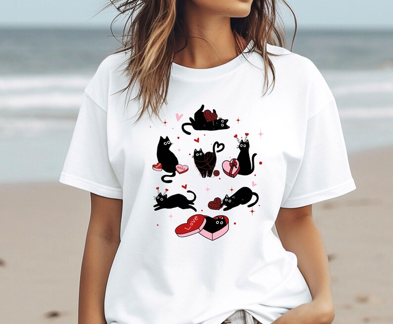Cat Valentine Shirt, Cat Lovers Gift, Cat Lover Tshirt, Kids Cat T-shirt, Valentines Day Shirt, Cat Mum Gift, Cute Cat Tee, Funny Valentines image 1