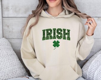 Irish Hoodie, Four Leaf Clover Hoodie, Lucky Pullover, St Patricks Day Gift, Lucky Charm Hoodie, Shamrock Hoodie, Women St Patrick Day Hoodi