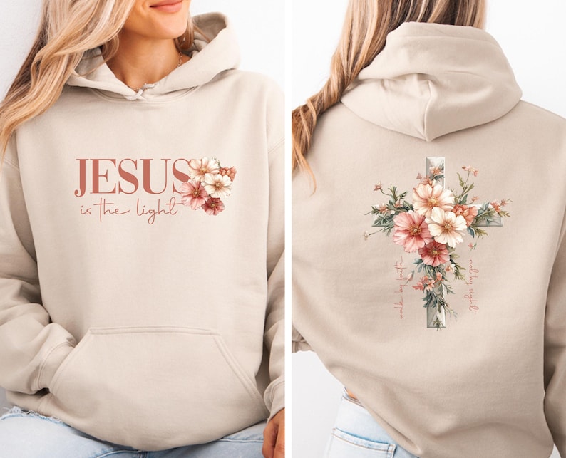 Jesus Hoodie, Floral Cross Hoodie, Christian Pullover, Christmas Christian, Religious Hoodie, Church Gift, Women Christian, Kids Church Gift Bild 3