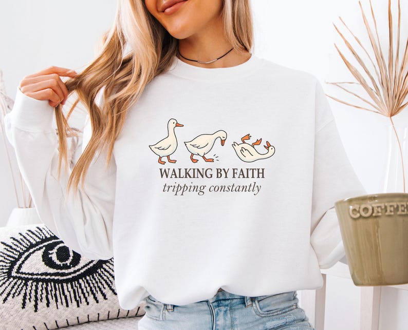 Funny Faith Sweatshirt, Christian Quote, Walking By Faith, Tripping Constantly, Funny Christian Jumper, Religious Gift, Inspirational Jumper image 4