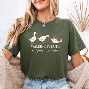 Funny Faith Shirt, Christian Quote Shirt, Walking By Faith, Tripping Constantly, Funny Christian T-shirt, Religious Shirt, Inspirational Tee image 1